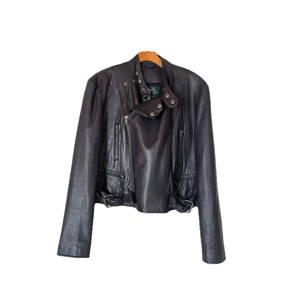 Lauren Ralph Lauren Vintage Navy Blue Moto Leather Jacket, Women’s Large